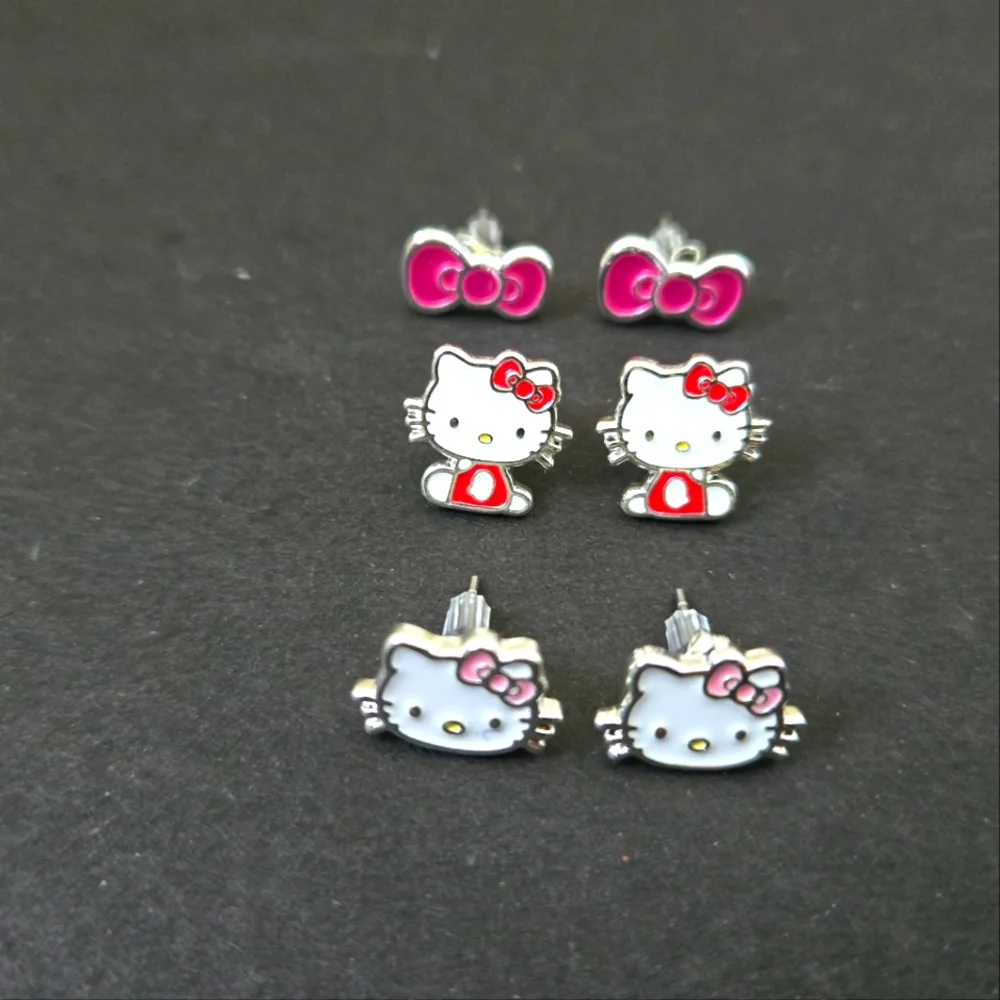 Hello Kitty Sanrio Stud Earrings Set - 3 Pairs